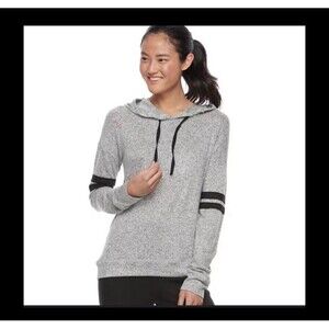 Ambiance Top Womens Gray Black Hoodie Drawstring Lightweight 2X-Large